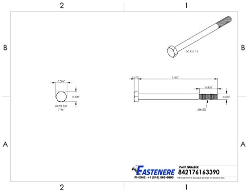 1/4-20 x 3-1/2" Hex Head Cap Screw Bolts, External Hex Drive, Stainless Steel 304, Partially Threaded, Stainless Steel, Quantity 10 By Fastenere - size: 1/4-20 x 3-1/2 Inch (10 Pack)
