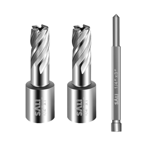 SALI 2 pcs Annular Cutter Diameter 1/2 Inch with Weldon Shank 3/4" (with 2 Flats) Cutting Depth 1" Mag Drill Bit for Magnetic Drill Press HSS Fully Ground Drill with One 1/4"*3" Pilot Pin - size: 1/2"*1"