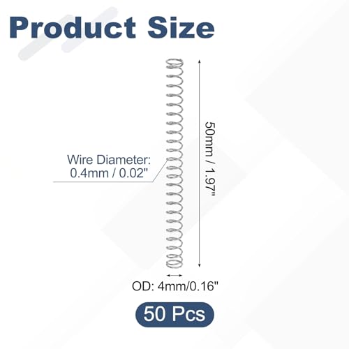 uxcell 50Pcs 304 Stainless Steel Compression Springs,0.4mmWD, 4mm ODx50mm L - size: 4mmx50mm