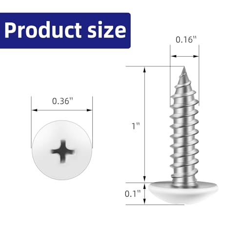 100 PCS #8 x 1 Wood Screws, Alloy Steel Truss Head Self Tapping Screws, White Head, Full Thread, Screwdriver Bit Included - color: White, size: #8 x 1"