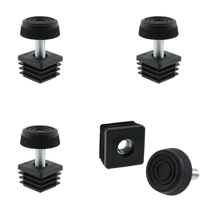 DGZZI 4PCS Plastic Metal Square Tube Insert Kit Adjustable Levelling Feet Black Furniture Adjustable Feet Nut Pipe Plug Supporting Feet for Mechanical Equipment and Fitness Equipment and Rack