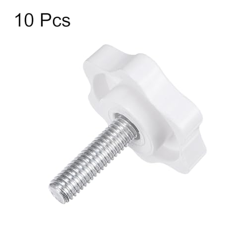 HARFINGTON 10pcs Star Knobs M6 x 20mm Male Thread 32mm Plastic 6-Point Head Stud Knob Hand Tightening Clamping Screw Replacement Threaded Handle, White - size: M6 x 20mm