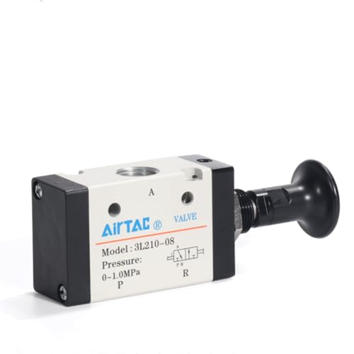 Push-Pull Valve AirTAC 3L210-08 1/4" NPT 3/2 Way Hand Lever 2 Position 3 Way Pneumatic Air Manual Control Direct Acting Type 0-145 PSI - size: 1/4 NPT, style: 3/2 way
