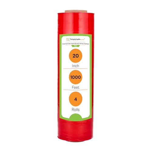 PSBM 4 Rolls Red 20 Inch x 1000 Feet 80 Gauge Stretch Film/Wrap, Heavy Duty Industrial Strength Shrink/Plastic Wrap for Moving, Packing, Shipping, Pallet Wrapping & Storage - color: Red, size: 4 Rolls