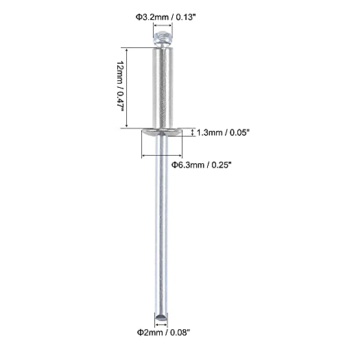 uxcell Blind Rivets 304 Stainless Steel 3.2mm Diameter 12mm Grip Length Silver 50pcs - size: 3.2mm x 12mm