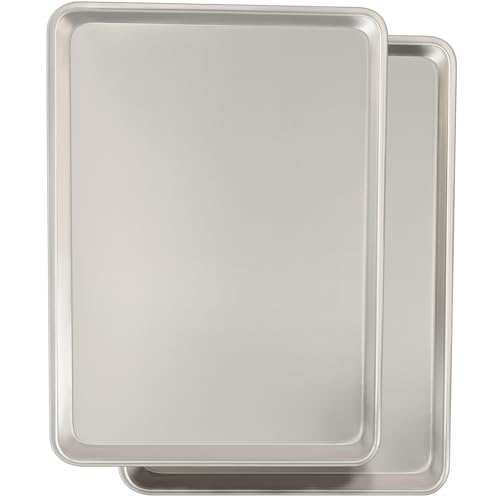 Commercial Quality Baking Sheet Pan Set, Natural Aluminum Cookie Sheet, Umite Chef Warp Resistant Baker's Half Sheet Pan, Large Thick Cookie Tray Pans for Baking, Roasting(2 Pack, 18X13In) - size: 18x13in