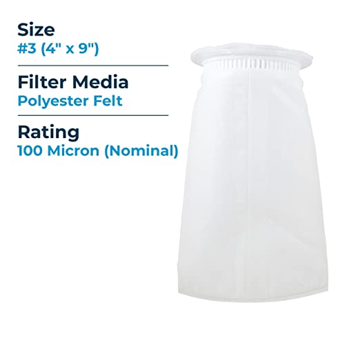 SpiroPure SP-BE-3-100 100 Micron #3 4"x9" Polyester Felt Bag Filter 40 Pack - size: #3, style: 100 Micron