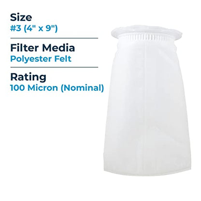 SpiroPure SP-BE-3-100 100 Micron #3 4"x9" Polyester Felt Bag Filter 40 Pack - size: #3, style: 100 Micron