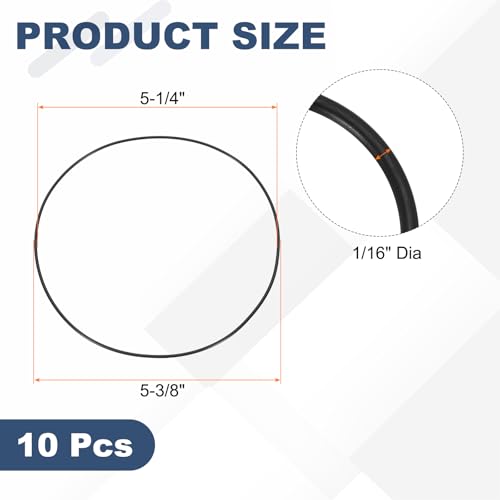uxcell 10Pcs AS-050 O-Rings, Nitrile Rubber O-Rings 5-1/4" ID, 5-3/8" OD, 1/16" Width Round Sealing Gasket for Automotive Machine Plumbing Sealing Repair (70 Durometer, Black) - size: 5-1/4" ID, 5-3/8" OD, 1/16" Width