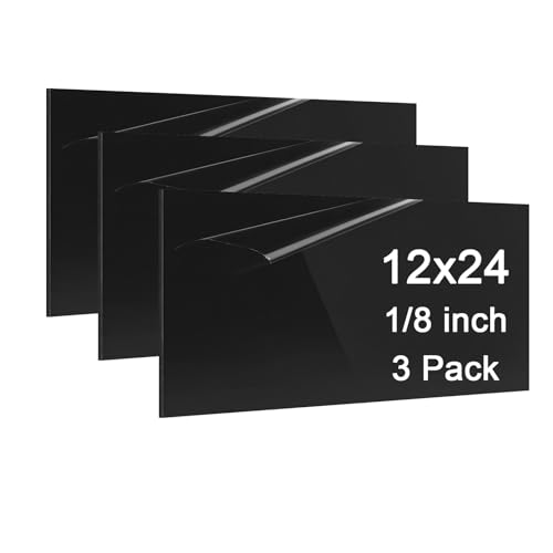 ABS Plastic Sheet 1/8 Inch Thick - 3PACK 12" x 24" Black Rigid ABS Board Impact Resistant Heat Moldable ABS Plastic Panel for Industrial DIY Projects, Home Decor, Handicrafts - (Frosted & Smooth) - size: 12x24x1/8 inch