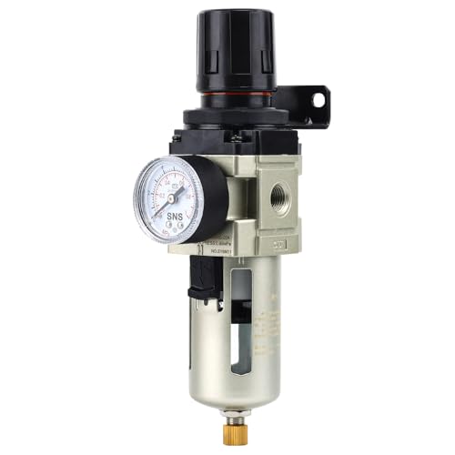 SNS 1/4''NPT Compressed Air Compressor Pressure Filter Regulator Piggyback Combo - Poly Bowl with Metal Guard, Semi-auto Drain, Bracket, with Gauge AW3000-N02A - color: Aw, size: 3000-N02