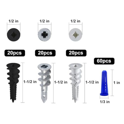 Wensilon Self-Drilling Drywall Anchors and Screws Kit, 182 Count - color: 3 color Drywall Plastic Anchors Kit