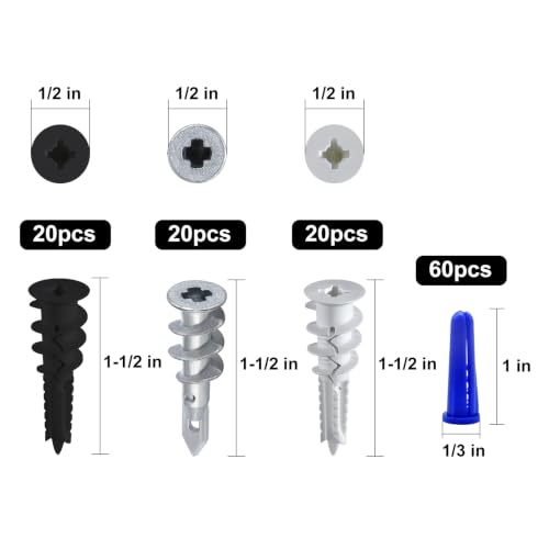 Wensilon Self-Drilling Drywall Anchors and Screws Kit, 182 Count - color: 3 color Drywall Plastic Anchors Kit