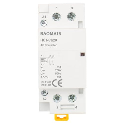 BAOMAIN 220V AC 2-Pole 63A Modular Contactor, 2NO, DIN Rail Mount