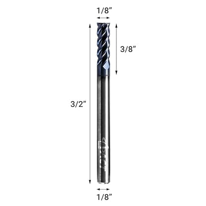 ACCUCUT I4KES 1/8” Carbide Square End Mill- 4 Flute Milling Bit Set for Steel, Forge Hardened Steel, Copper, Alloys & Materials < HRC 50 - AlTiCrN Coating CNC Router Bit, 45 Degree Helix (5 pcs) - size: 1/8 in
