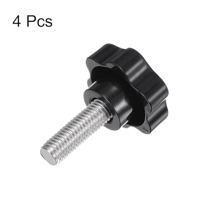 HARFINGTON 4pcs Star Knobs M12 x 35mm 304 Stainless Steel Threaded Stud 46mm Plastic 6-Star Head Hand Tightening Thumb Screw Clamping Jig Knob Handle, Black - size: M12 x 35mm x 46mm