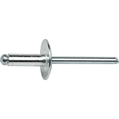 Fastenere Large Flange Pop Rivets - 3/16" x 1/8" (50 Pack) Aluminum Body Steel Mandrel, Heavy Duty Dome Head Blind Rivets, Open End 6-2 Gap .020" - .125" - Corrosion Resistant, High Shear Strength - size: 3/16" x 1/8" (6-2) (50 Pack)
