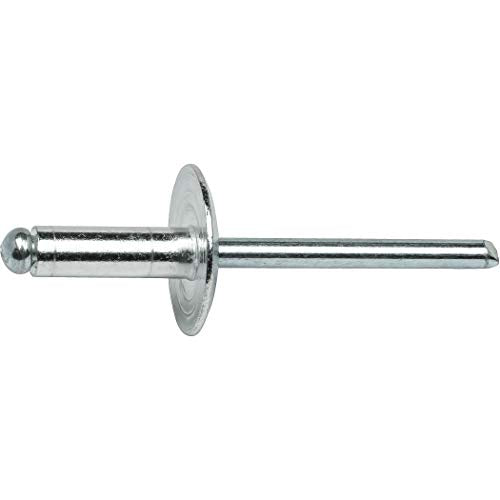 Fastenere Large Flange Pop Rivets - 1/8" x 3/8" (100 Pack) Aluminum Body Steel Mandrel, Heavy Duty Dome Head Blind Rivets, Open End 4-6 Gap .313" - .375" - Corrosion Resistant, High Shear Strength - size: 1/8" x 3/8" (4-6) (100 Pack)