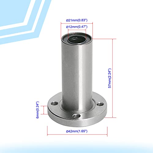 LMF12LUU Linear Ball Bearing Round Flange, ID 12mm, OD 21mm Linear Motion Ball Bearings Sae52100 Carbon Steel, 4 Rows of Steel Balls, Great for CNC, 3D Printer, Linear Rail Guide 2 PCS - size: LMF12LUU