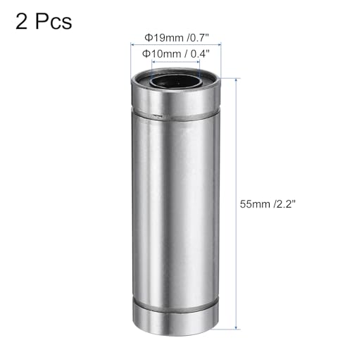 uxcell 2Pcs LM10LUU Linear Bearing 10mm Bore 19mm OD 55mm Length Linear Ball Bearings Double Side Rubber Sealed Bearing Steel for CNC Machine 3D Printer Food Packaging Machine - size: 10mm Bore 19mm OD 55mm Length