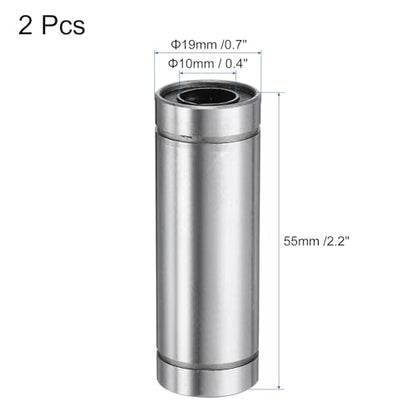 uxcell 2Pcs LM10LUU Linear Bearing 10mm Bore 19mm OD 55mm Length Linear Ball Bearings Double Side Rubber Sealed Bearing Steel for CNC Machine 3D Printer Food Packaging Machine - size: 10mm Bore 19mm OD 55mm Length