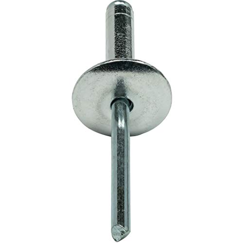 Fastenere Large Flange Pop Rivets - 5/32" x 5/8" (100 Pack) Aluminum Body Steel Mandrel, Heavy Duty Dome Head Blind Rivets, Open End 5-10 Gap .501" - .625" - Corrosion Resistant, High Shear Strength - size: 5/32" x 5/8" (5-10) (100 Pack)