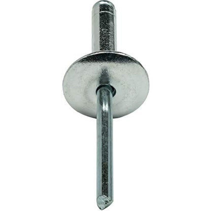 Fastenere Large Flange Pop Rivets - 5/32" x 5/8" (100 Pack) Aluminum Body Steel Mandrel, Heavy Duty Dome Head Blind Rivets, Open End 5-10 Gap .501" - .625" - Corrosion Resistant, High Shear Strength - size: 5/32" x 5/8" (5-10) (100 Pack)