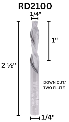 Whiteside RD2100 Spiral Downcut Straight Router Bit: 1/4 Inch Cutting Diameter, 1/4 Inch Shank, 1 Inch Cutting Length