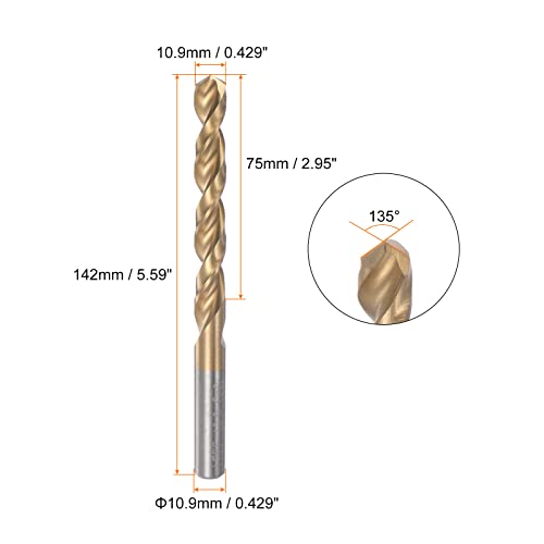 HARFINGTON Twist Drill Bit 10.9mm Titanium Coated HSS-E M42 HSS 8% Cobalt - size: 10.9mm