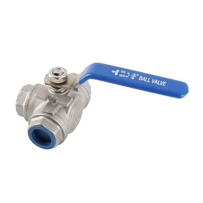 WALFRONT 3-Way Pipe Ball Valve 3/4"NPT Female Thread Valve 304 Stainless Steel Full Port with Handle for Water Oil Gas