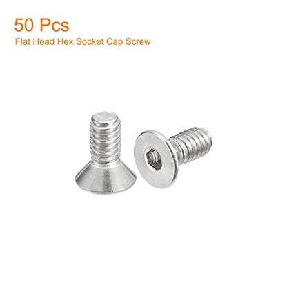 uxcell #8-32x3/8 Flat Countersunk Head Socket Cap Screws, 50Pcs 304 Stainless Steel Hex Socket Flat Head Screws, Full Thread, Countersunk Bolts - size: #8-32x3/8"