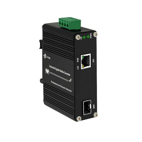 E-link Industrial Gigabit 60W PoE Media Converter Hardened Ultra PoE++ Ethernet Fiber Media Converter 100/1000Base-SX SFP Din Rail Mount Aluminum Housing -40 75 C
