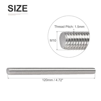 DTGN M10x1.5x120mm(DxPxL) Fully Threaded Rod - 5Pack - Good for Machinery - 304 Stainless Steel Right Hand Thread Rods Bar Studs - Silver - size: M10x1.5x120mm