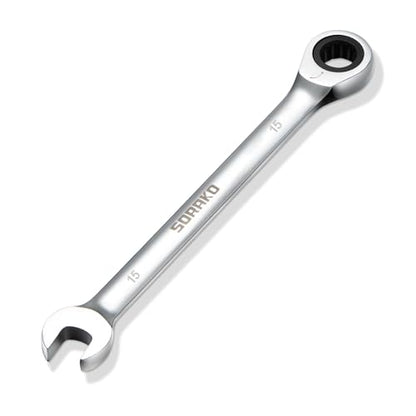 SORAKO 15mm Ratcheting Combination Wrench, Chrome Vanadium Steel Gear Wrench, Industrial Grade Cr-V Steel Gear Spanner, Household Garage Tools(Metric) - style: 1-15mm Metric