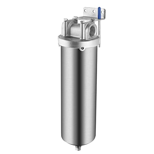 NSF/ANSI 42 Certification 304 Stainless Steel Filter Housing for 10"Filter Cartridge, 1/2" NPT Water Filter Housing, Drain Valve Style C (Square Head) - size: 10" C Housing-1/2NPT