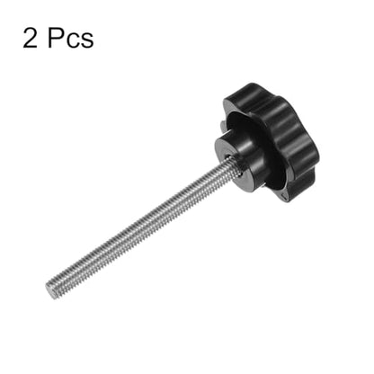 HARFINGTON 2pcs Star Knobs M8 x 100mm 304 Stainless Steel Threaded Stud 46mm Plastic 6-Star Head Hand Tightening Thumb Screw Clamping Jig Knob Handle, Black - size: M8 x 100mm x 46mm