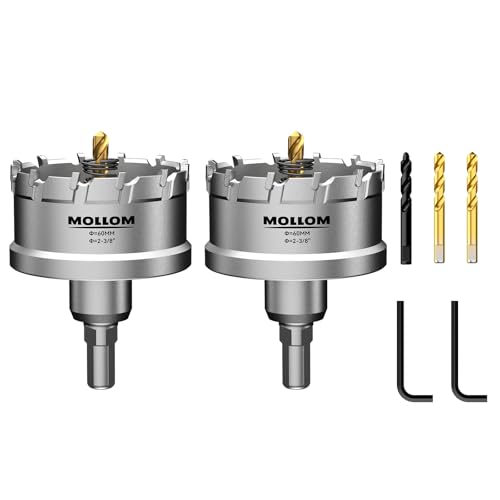 Mollom 2-3/8" (60mm) 2Pcs Heavy Duty Carbide Hole Saw with 3 Pilot bit - size: 60mm | 2-3/8" - 2PCS