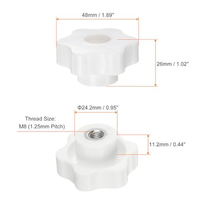 HARFINGTON 4pcs Star Knobs M8 Female Thread 48mm Head Plastic Through Hole Brass Screw-in Clamping Handles Threaded Hand Knobs, White - color: White, size: M8 x 48mm