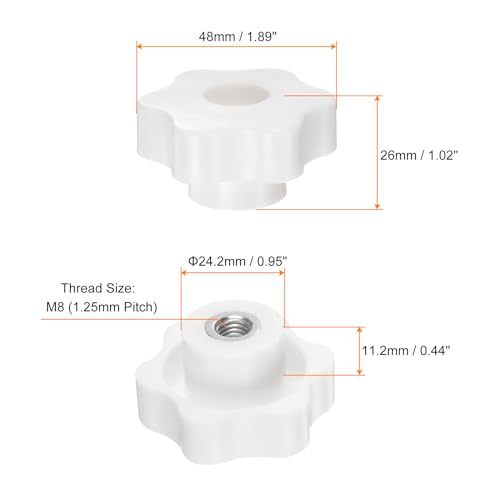 HARFINGTON 4pcs Star Knobs M8 Female Thread 48mm Head Plastic Through Hole Brass Screw-in Clamping Handles Threaded Hand Knobs, White - color: White, size: M8 x 48mm