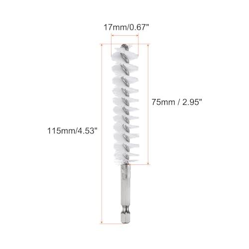 HARFINGTON 5Pcs Nylon Bore Brush 17mm Dia Cleaning Twisted Wire Brush Tube Pipe Cleaner with Handle 1/4 Inch Hex Shank for Tubes, Ports, Bearings - size: 17mm