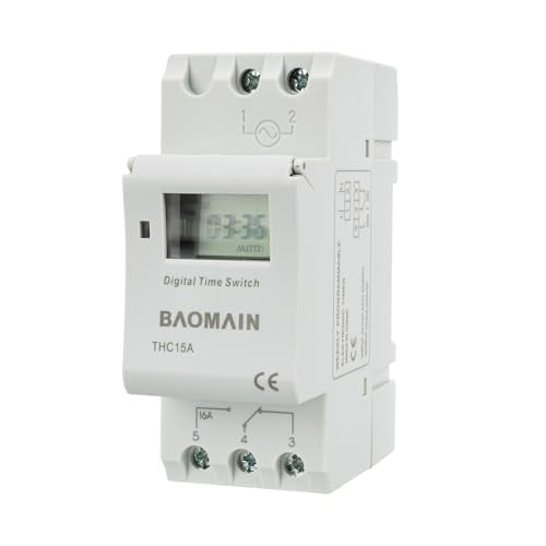 BAOMAIN THC15A AC 220V Digital Programmable Timer Switch,16A Weekly Relay
