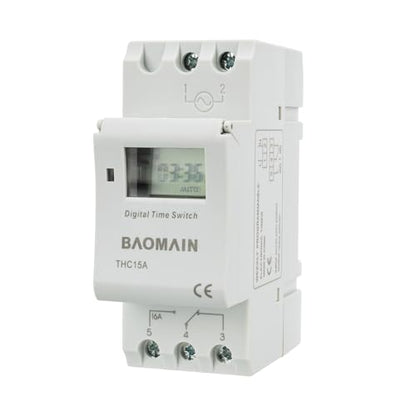 BAOMAIN THC15A AC 220V Digital Programmable Timer Switch,16A Weekly Relay