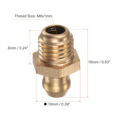 HARFINGTON 15pcs Brass Straight Grease Fitting M8x1mm Metric Thread Hydraulic Grease Nipple Accessories for Car - size: M8x1