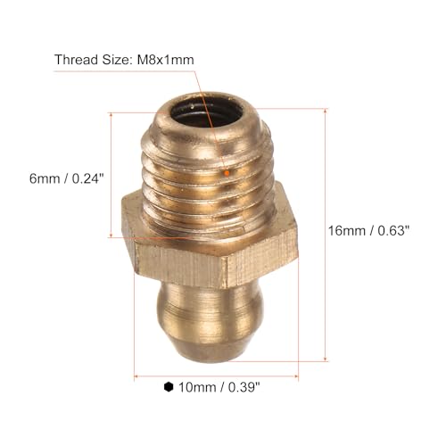 HARFINGTON 15pcs Brass Straight Grease Fitting M8x1mm Metric Thread Hydraulic Grease Nipple Accessories for Car - size: M8x1