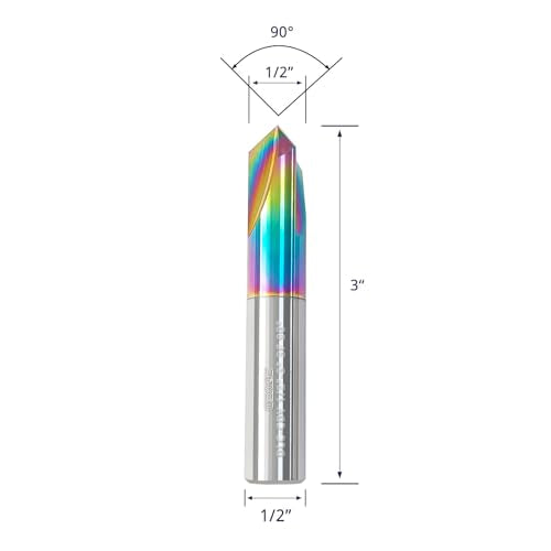 Tools Chamfer End Mill for Wood, Alloy Steel, Hardened Steel, Carving, Drilling and Chamfering, V Groove, 90 Degree, Mill Bits Sets for DIY, 3 Flute, 1/4" Shank (1 Piece, 1/2 90°) - size: 1/2-3" 3F 90° 1pcs For Wood & Alu