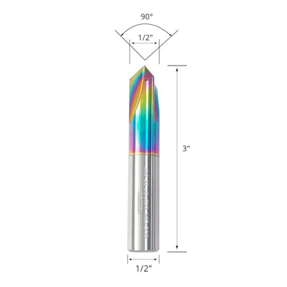 Tools Chamfer End Mill for Wood, Alloy Steel, Hardened Steel, Carving, Drilling and Chamfering, V Groove, 90 Degree, Mill Bits Sets for DIY, 3 Flute, 1/4" Shank (1 Piece, 1/2 90°) - size: 1/2-3" 3F 90° 1pcs For Wood & Alu