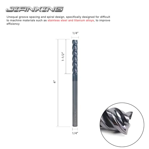 1/4" Extra Long 4-Flute Carbide Square End Mill, 4" OAL, 1Pc - size: 1/4" Extra Long (1 Pc), style: For Stainless Steel