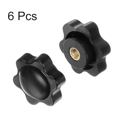 HARFINGTON 6pcs Star Knobs M4 Female Thread 25mm 6-Point Plastic Head Brass Insert Non-Through Hole Screw-in Threaded Hand Knob Clamping Handle, Black - color: Black, size: M4 x 25mm