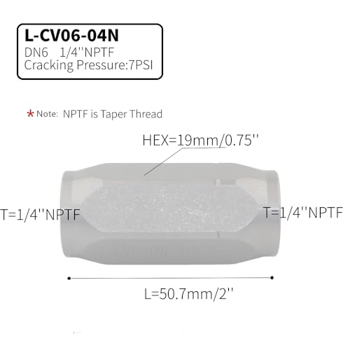 1/4'' NPTF Hydraulic In-Line Check Valve, Non-Return Valve High Pressure, Single Way, 4GPM, 5000PSI - size: CV06-04N 1/4''NPTF