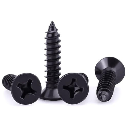 #4 x 3/4" Flat Head Phillips Sheet Metal Tek Screws, 304 Stainless Steel 18-8, Black Oxide Coated Finish, Corrosion Resistant Flat Head Wood Screws, 100 PCS - size: #4 x 3/4"